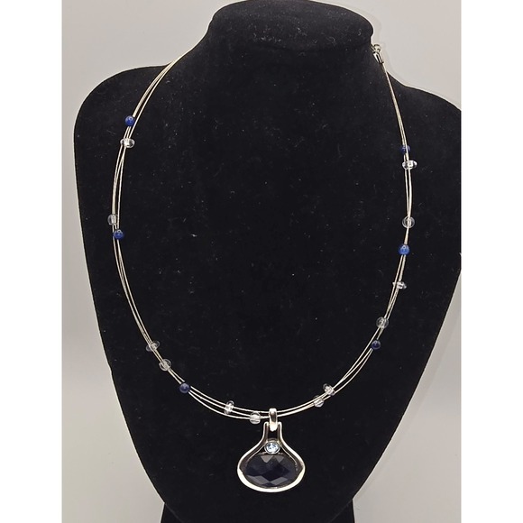 Lia Sophia "Baja" Necklace Blue And Clear Crystals Silver Tone 3 Strands -462 - Picture 1 of 5